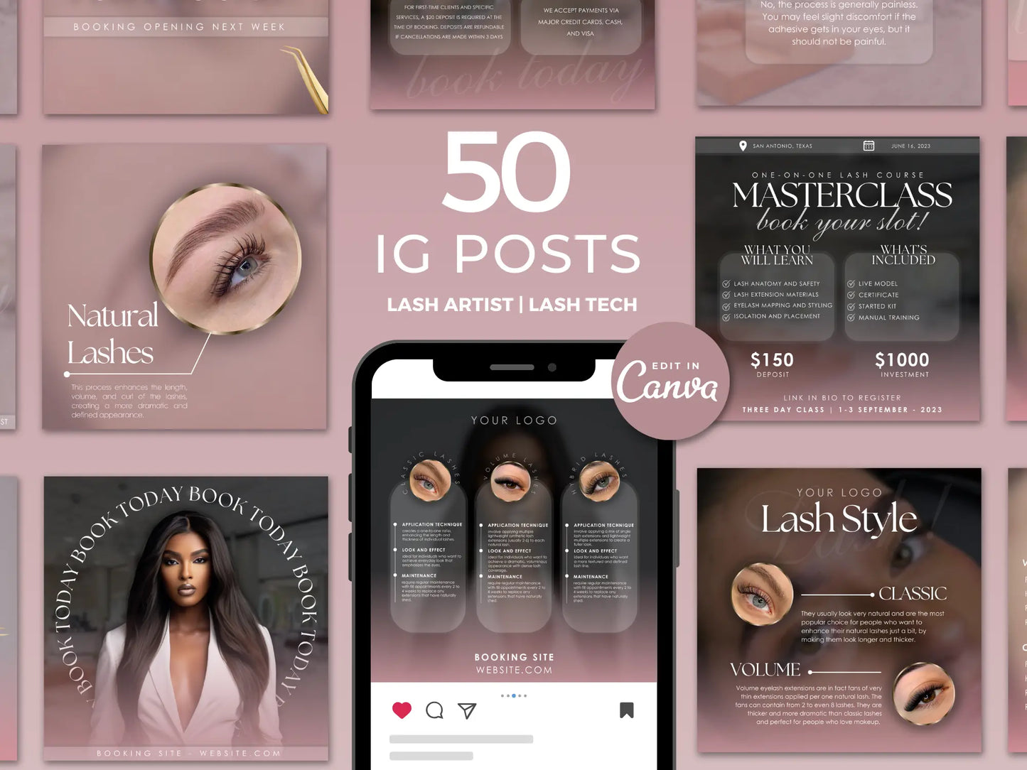 Gold & Pink Lash Tech Instagram Kit - Shaima Studio