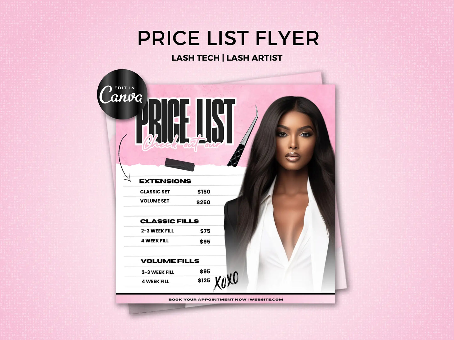 Pink Lash Extension Price List Template