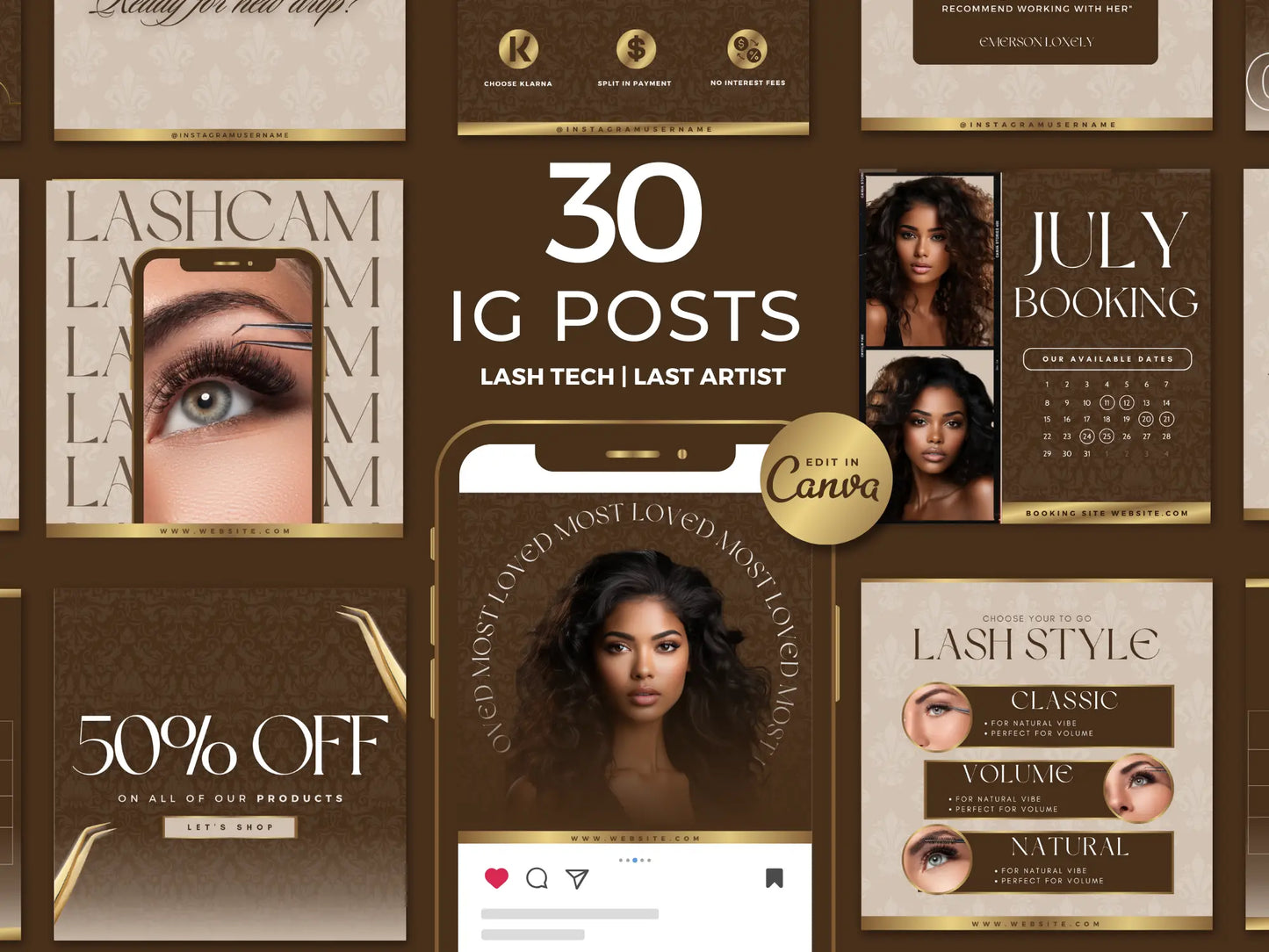 Gold & Brown Lash Tech Instagram Kit - Shaima Studio