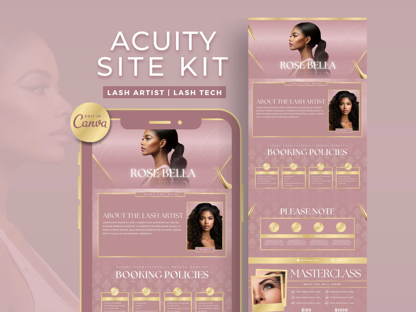 Rose Gold Lash Tech Acuity Scheduling Site - Shaima Studio