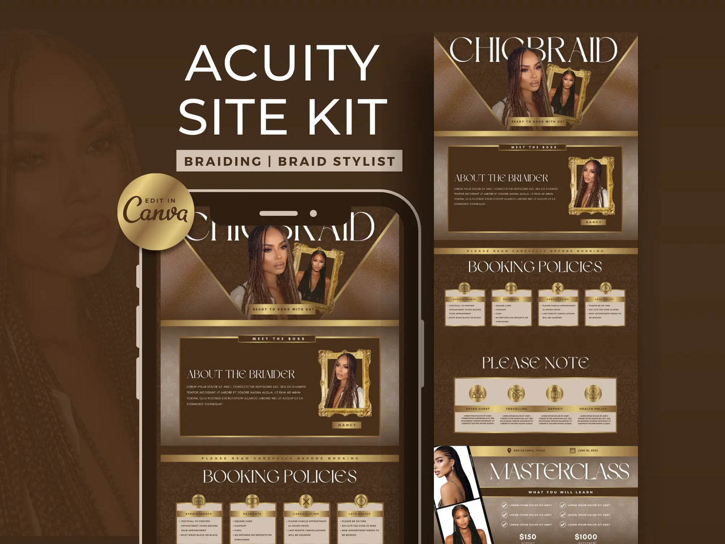 Brown & Gold Braiding Acuity Scheduling Site - Shaima Studio