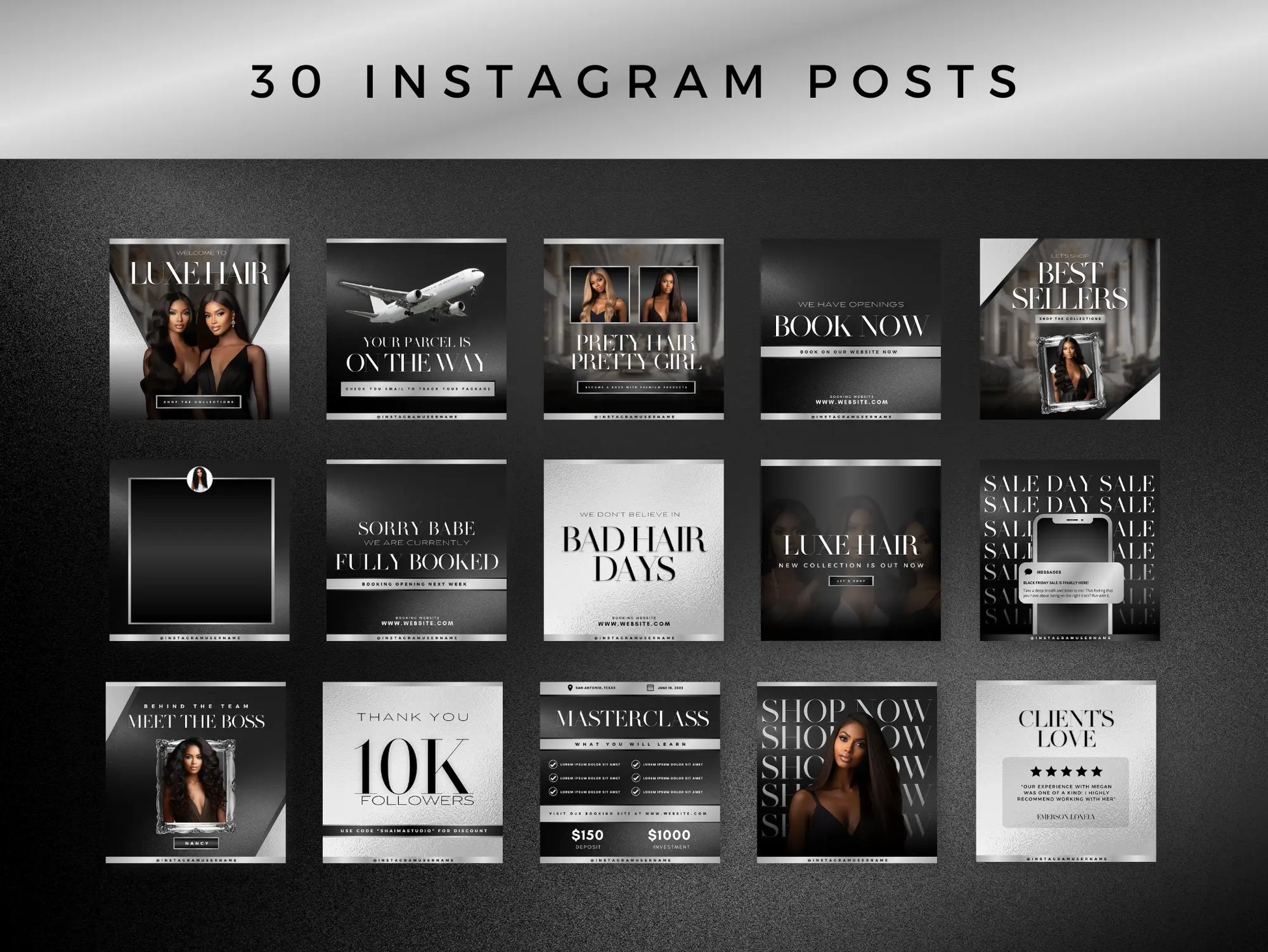 Silver & Black Hair Instagram Kit - Shaima Studio