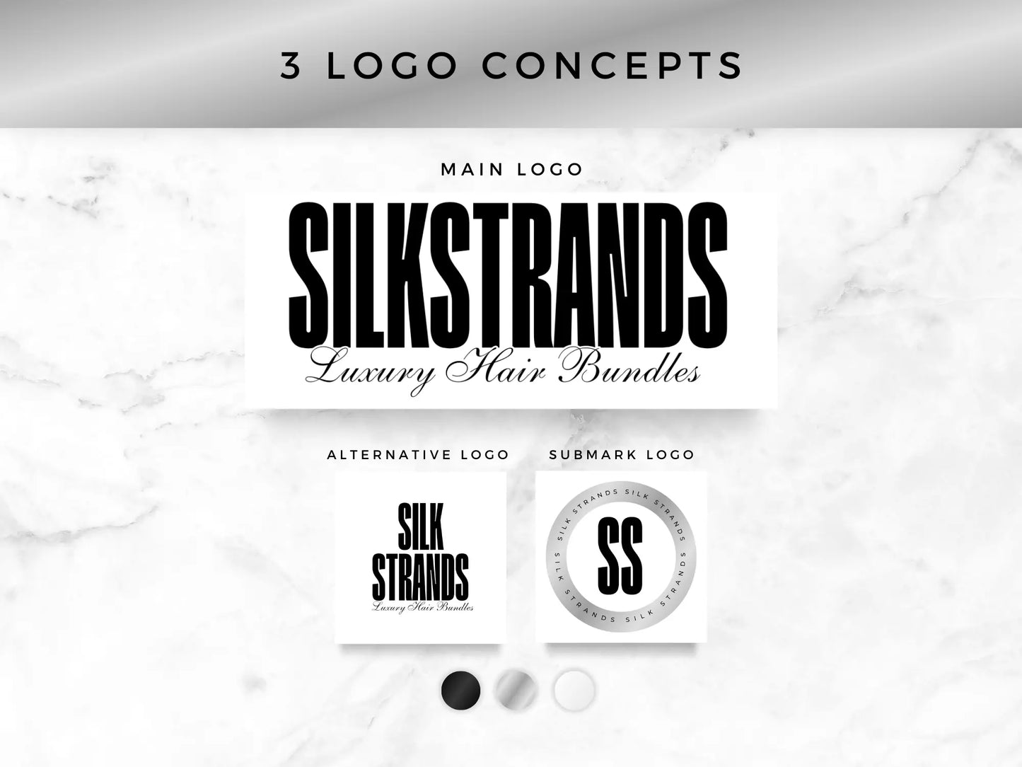 Silver & White Luxury Hair Branding Kit - Shaima Studio