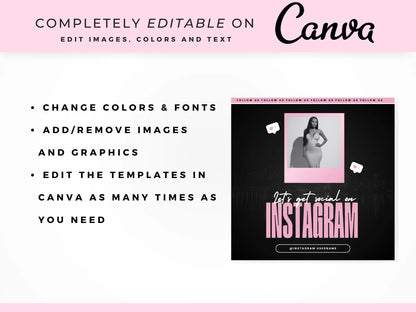 30 Pink & Black Fashion Instagram Kit editable on canva