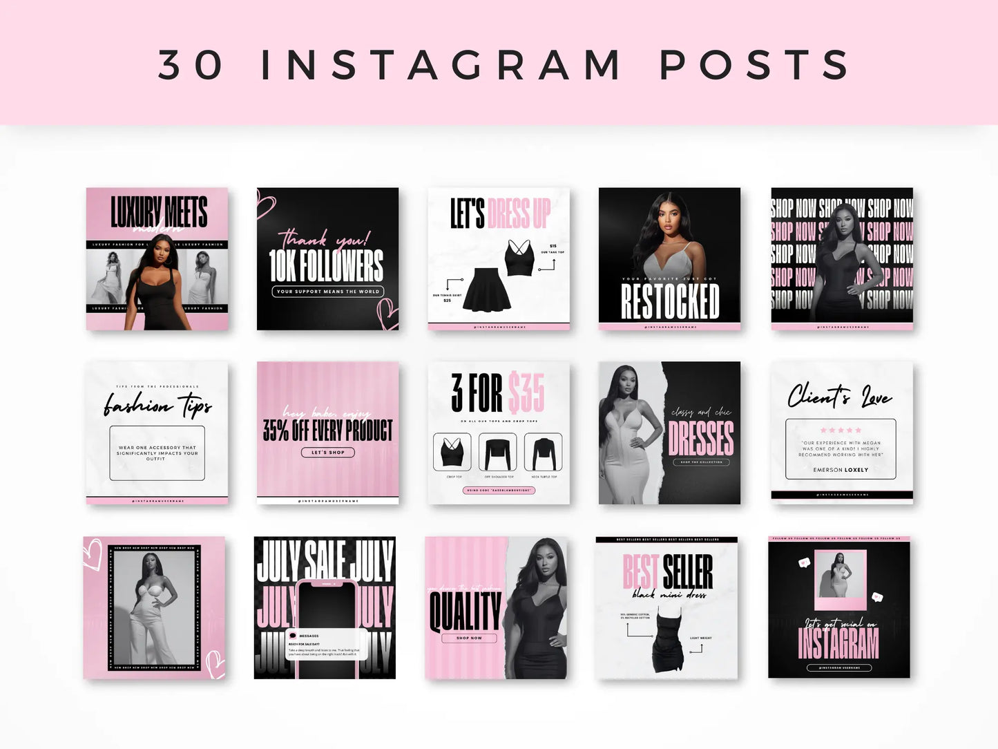 30 Pink & Black Fashion Instagram Kit instagram posts