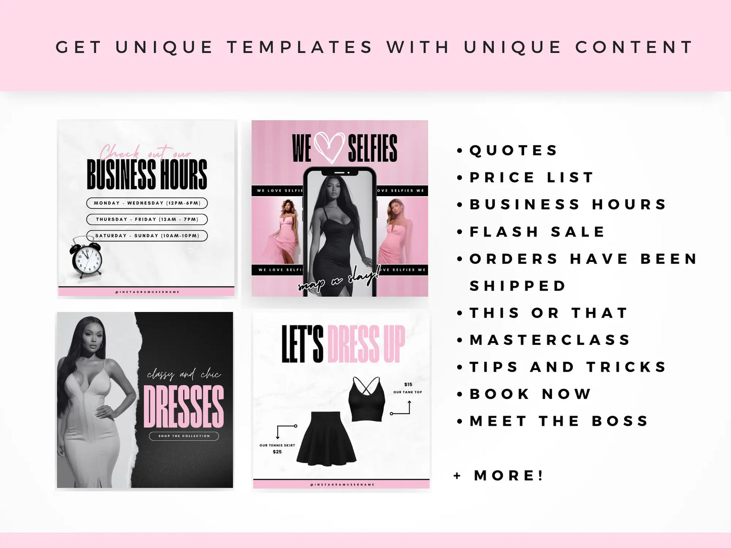 30 Pink & Black Fashion Instagram Kit unique templates
