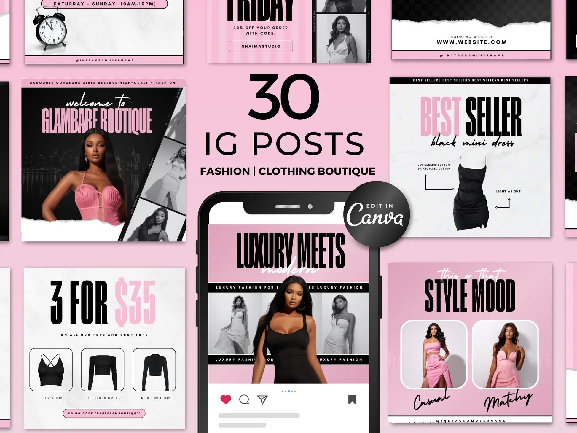 30 Pink & Black Fashion Instagram Kit