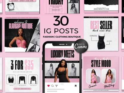 30 Pink & Black Fashion Instagram Kit