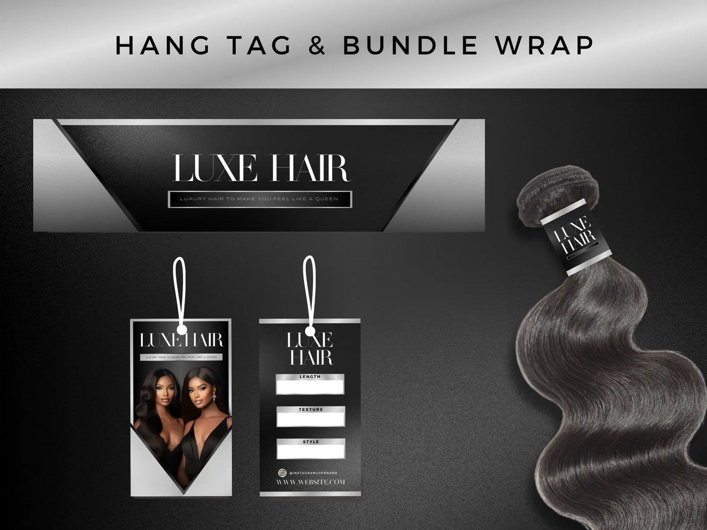 Black & Silver Luxury Hair Branding Kit - Shaima Studio