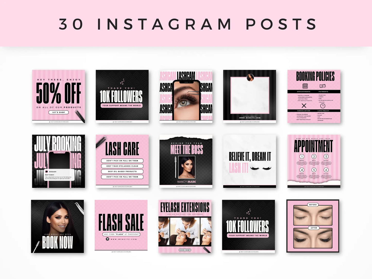 Pink & Black Lash Tech Instagram Kit - Shaima Studio