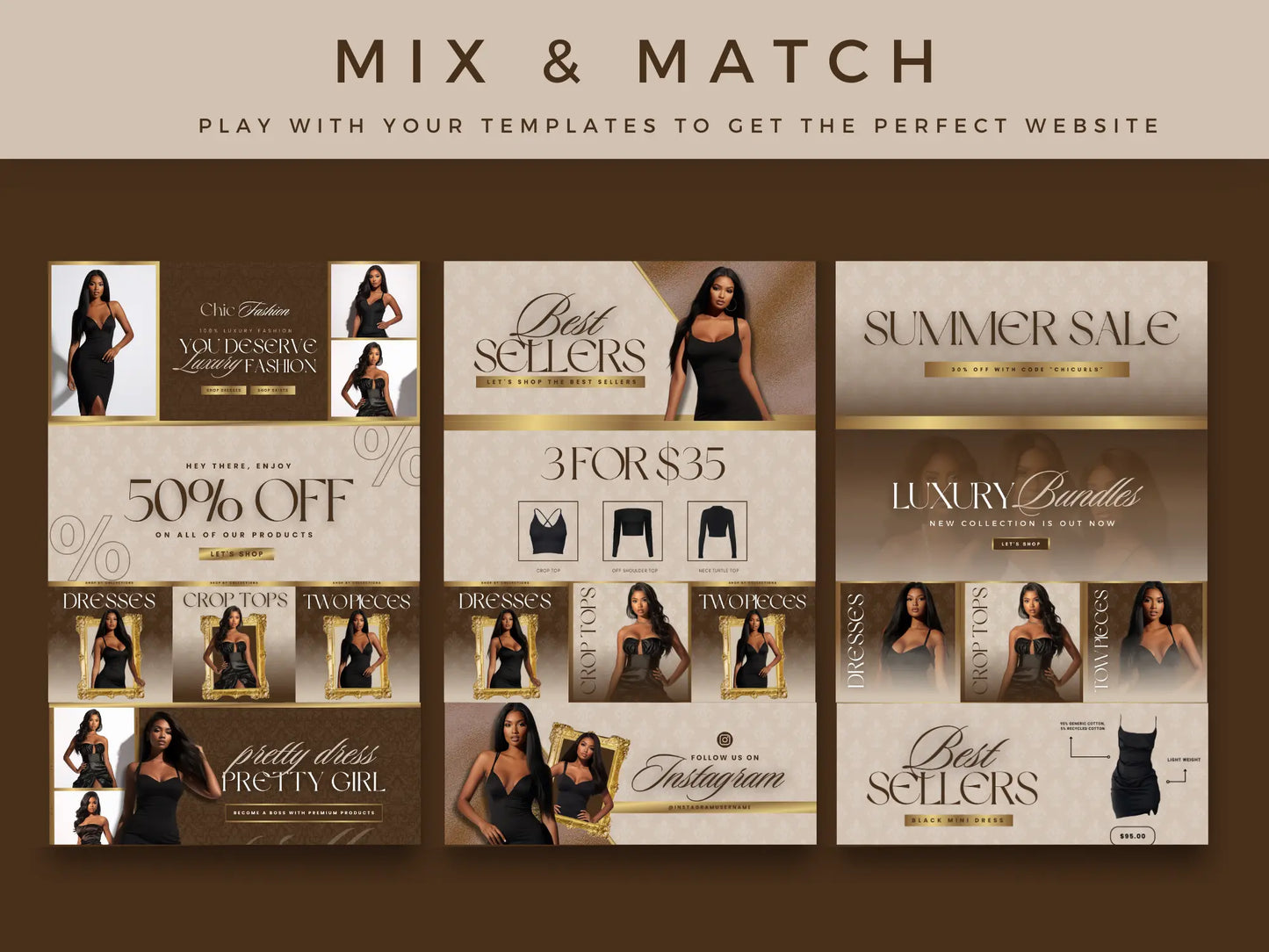 Editable Brown Gold Fashion Website Banners