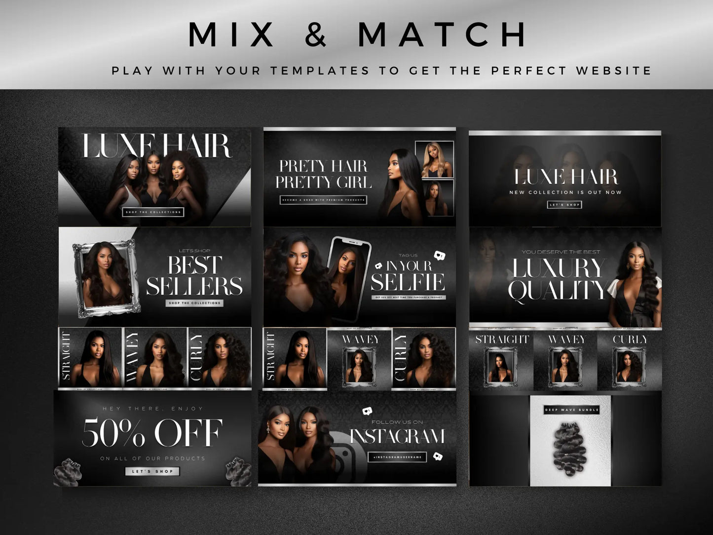 Editable Black & Silver Hair Website Banners