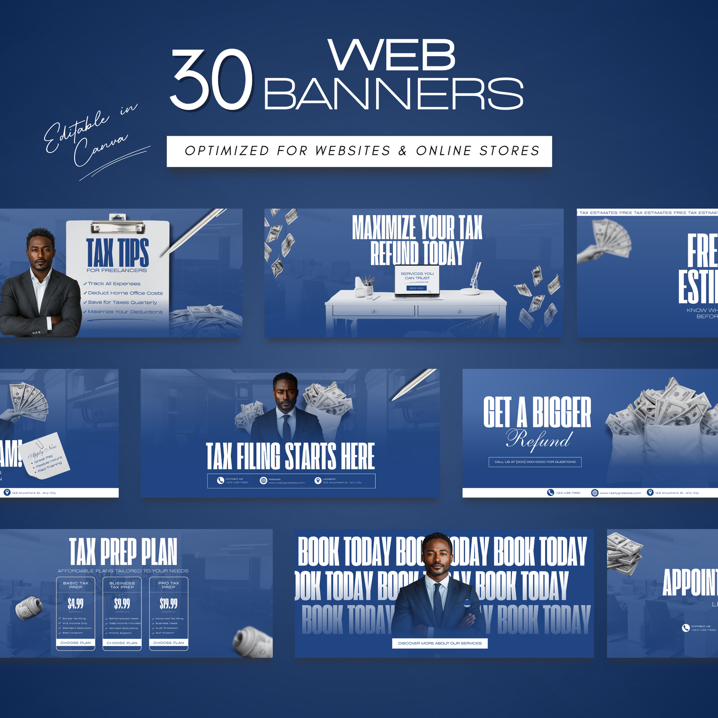 60 Tax Prep Banners | Accountant Templates | Corporate Business Website Banners | Credit Repair | Tax Consultation Banner | Shopify | Wix