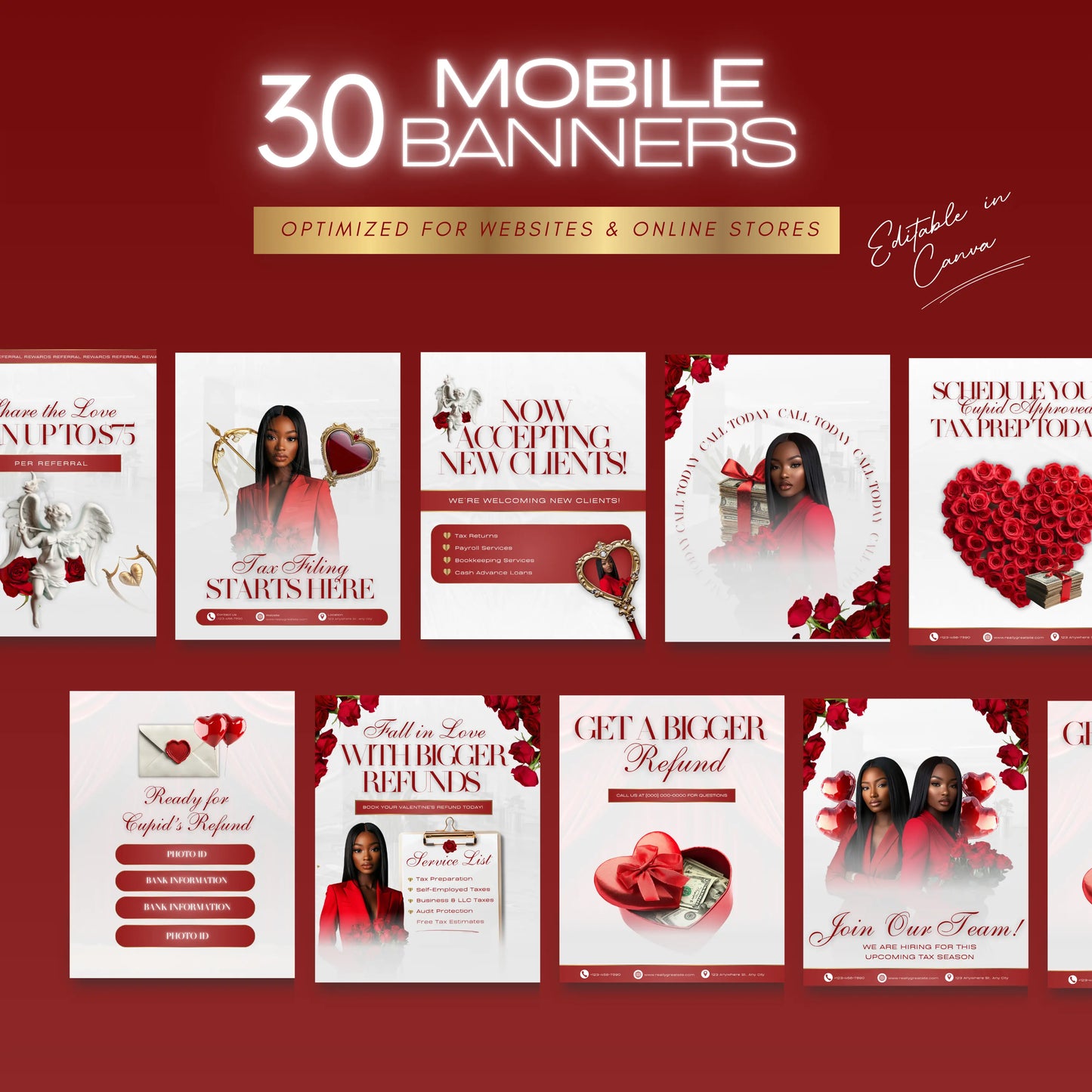 60 Valentine Tax Prep Banners | Accountant Templates | Corporate Business Website Banners | Credit Repair | Tax Consultation Banner | Shopify | Wix