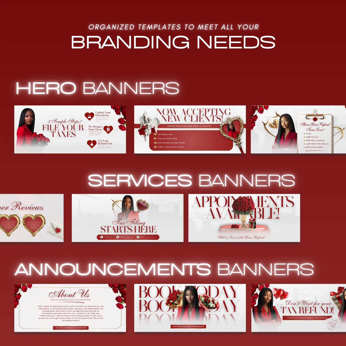 60 Valentine Tax Prep Banners | Accountant Templates | Corporate Business Website Banners | Credit Repair | Tax Consultation Banner | Shopify | Wix