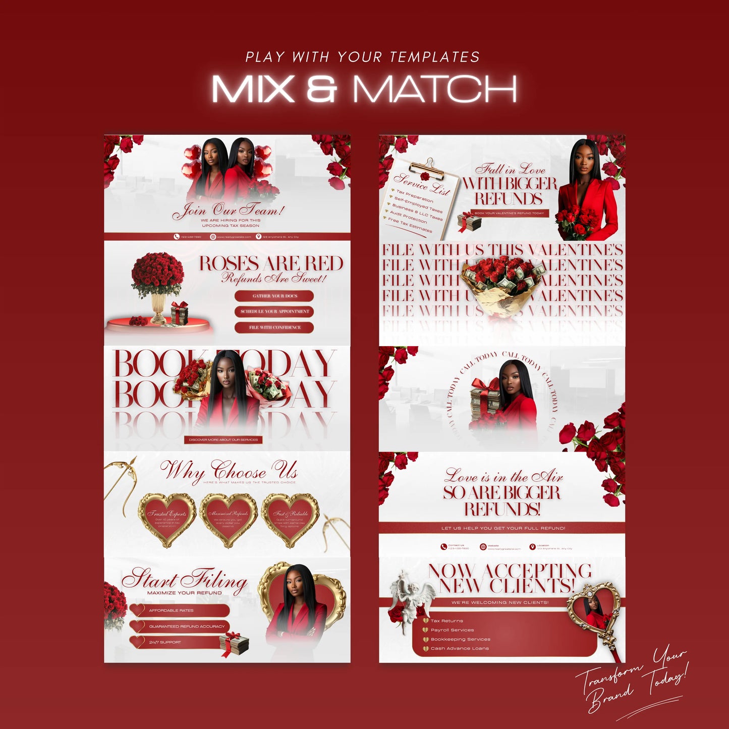 60 Valentine Tax Prep Banners | Accountant Templates | Corporate Business Website Banners | Credit Repair | Tax Consultation Banner | Shopify | Wix