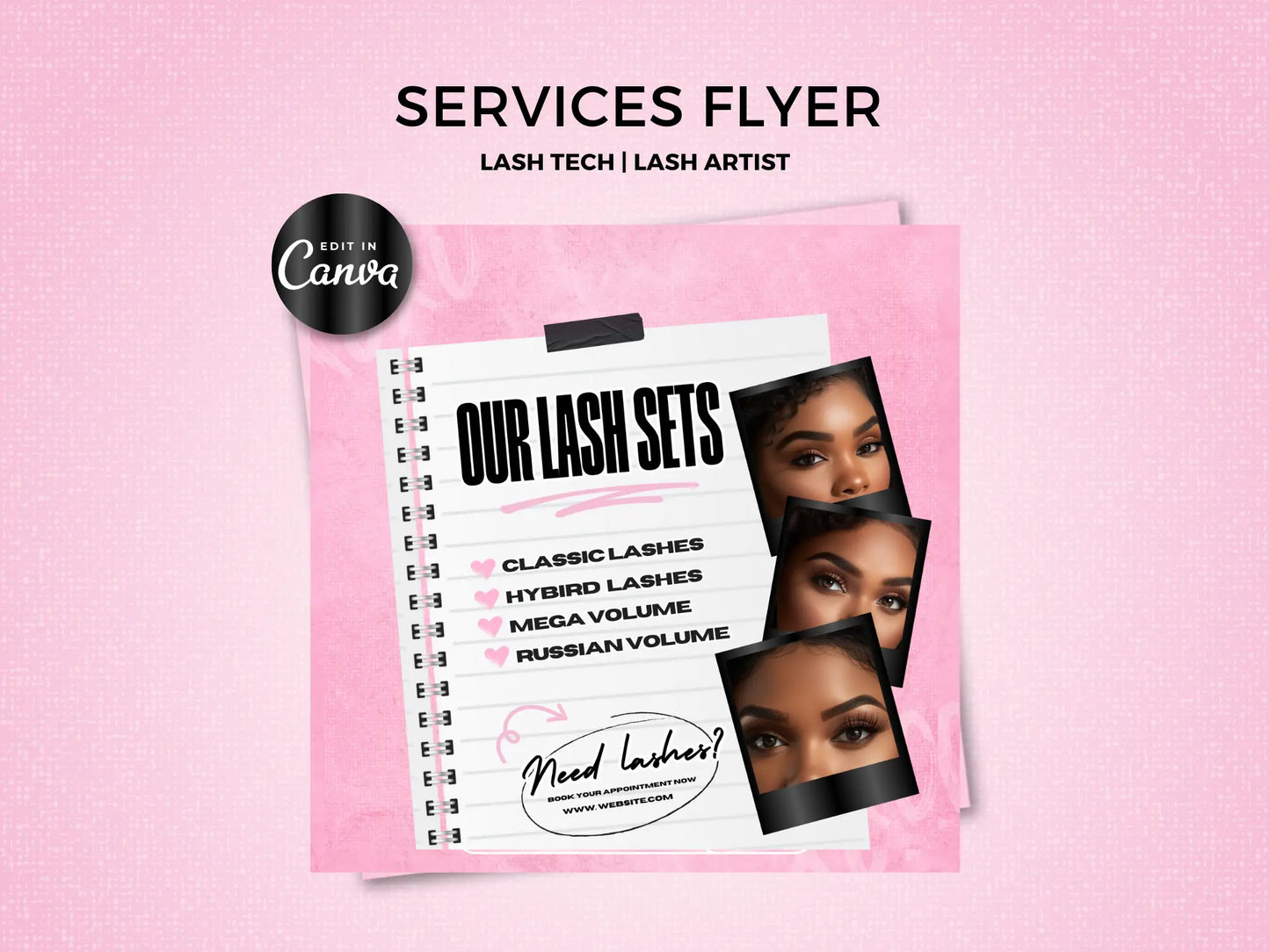 Pink Lash Tech Services Template Flyer - Shaima Studio