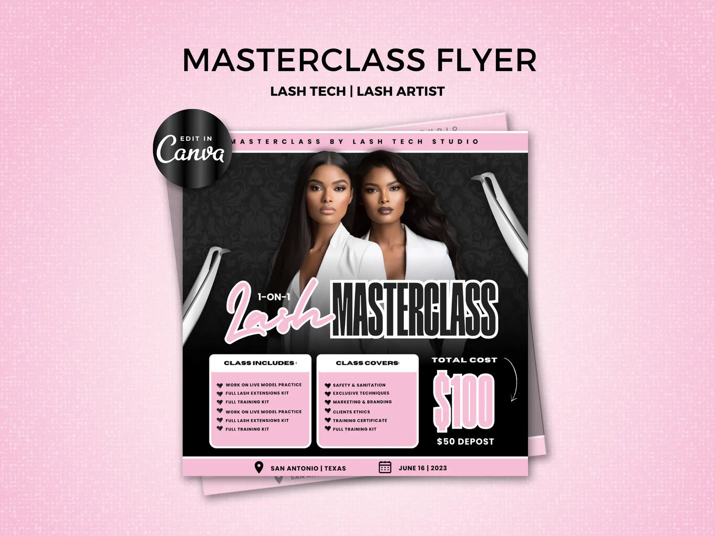 Pink & Black Lash Class Template Flyer - Shaima Studio