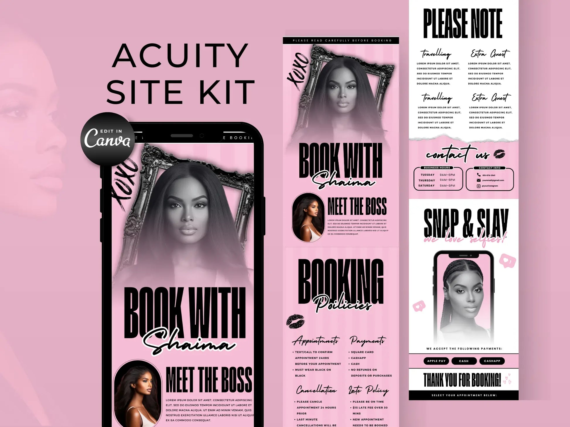 Pink & Black Acuity Scheduling Site Template - Shaima Studio