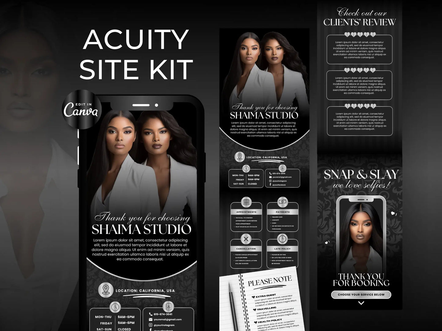 Black & Silver Acuity Scheduling Site - Shaima Studio