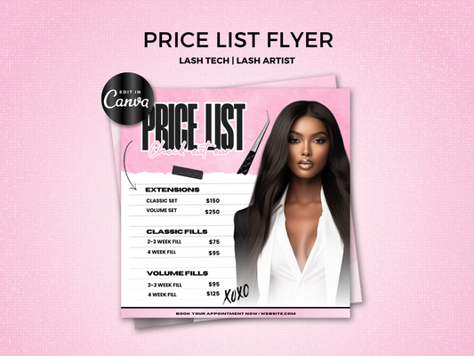 Pink Lash Extension Price List Template 