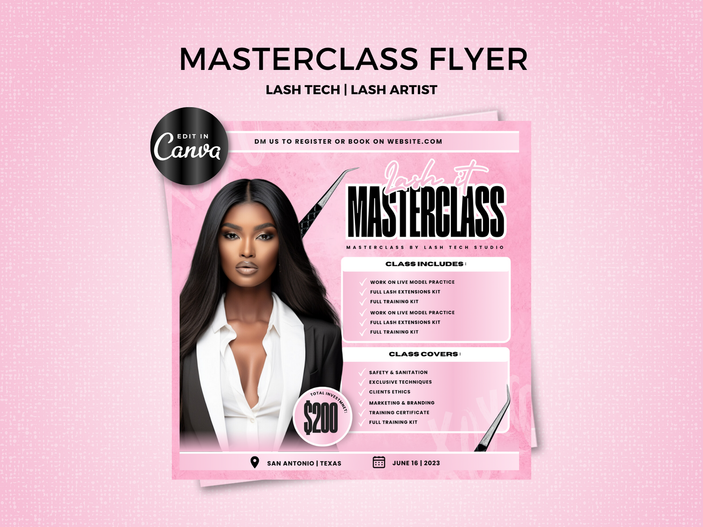 Pastel Pink Lash Class Template Flyer - Shaima Studio