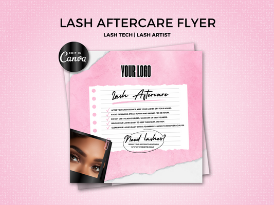 Pink Lash Extension Aftercare Template Flyer
