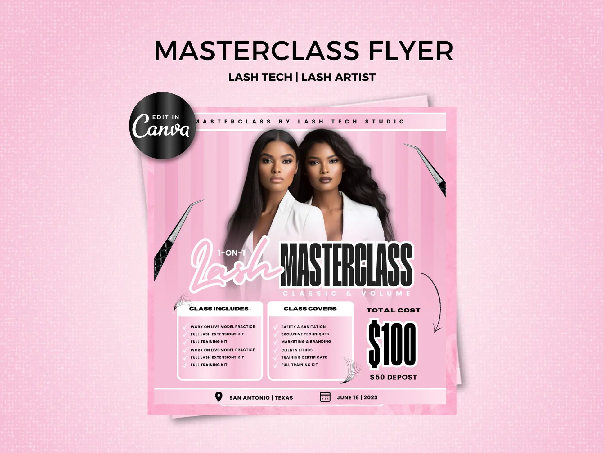 Pastel Pink Lash Class Template Flyer - Shaima Studio