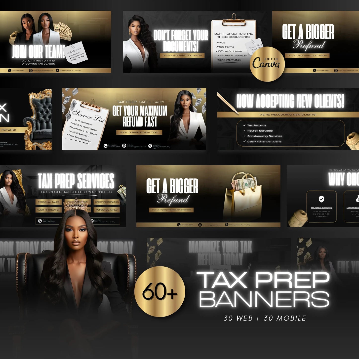 60 Tax Prep Banners | Accountant Templates | Corporate Business Website Banners | Credit Repair | Tax Consultation Banner | Shopify | Wix