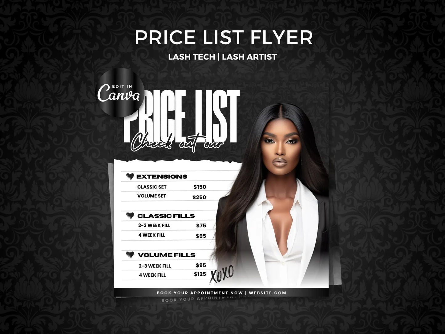 Black lash extension price list template