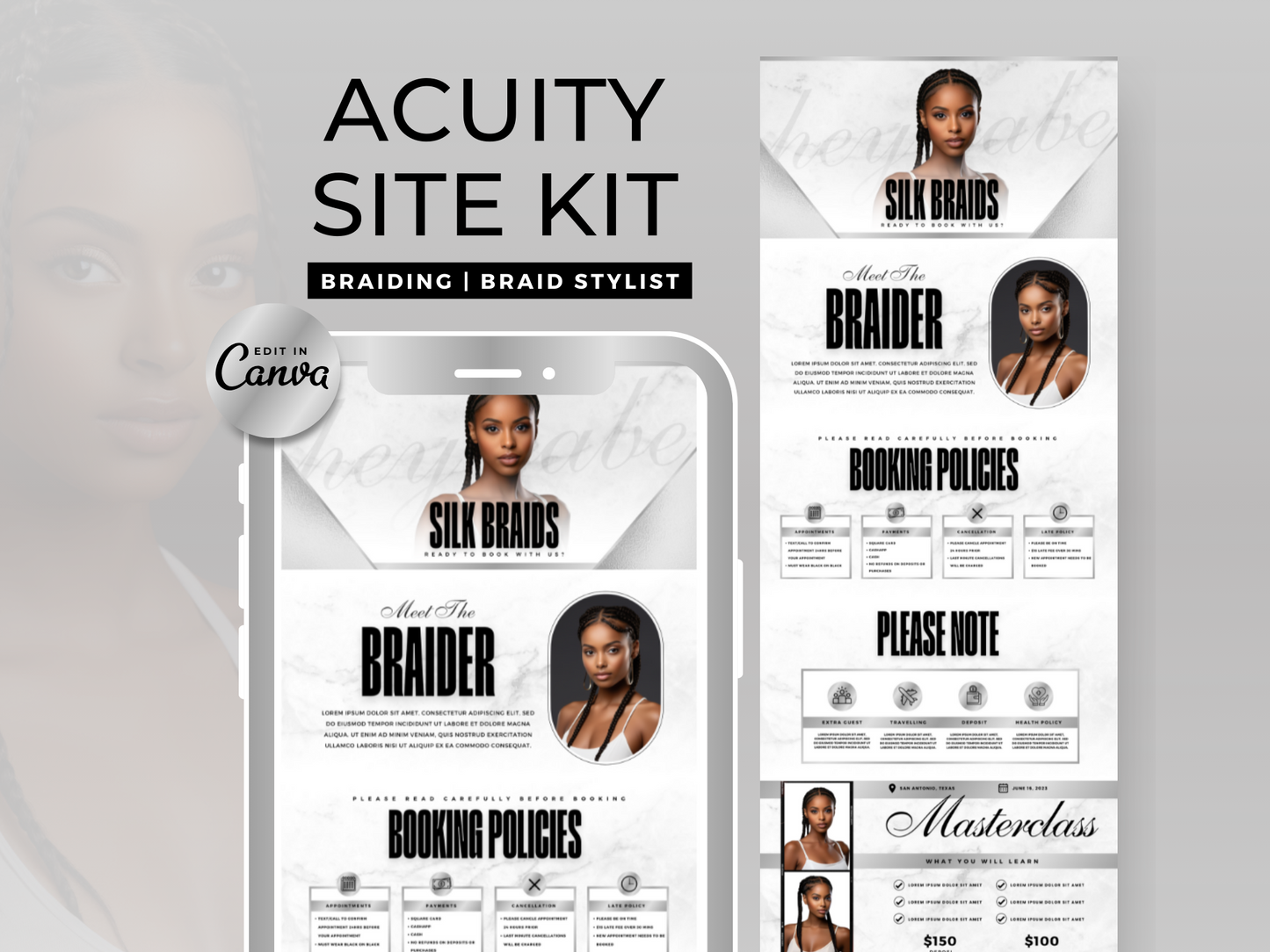 Silver & White Braiding Acuity Scheduling Site