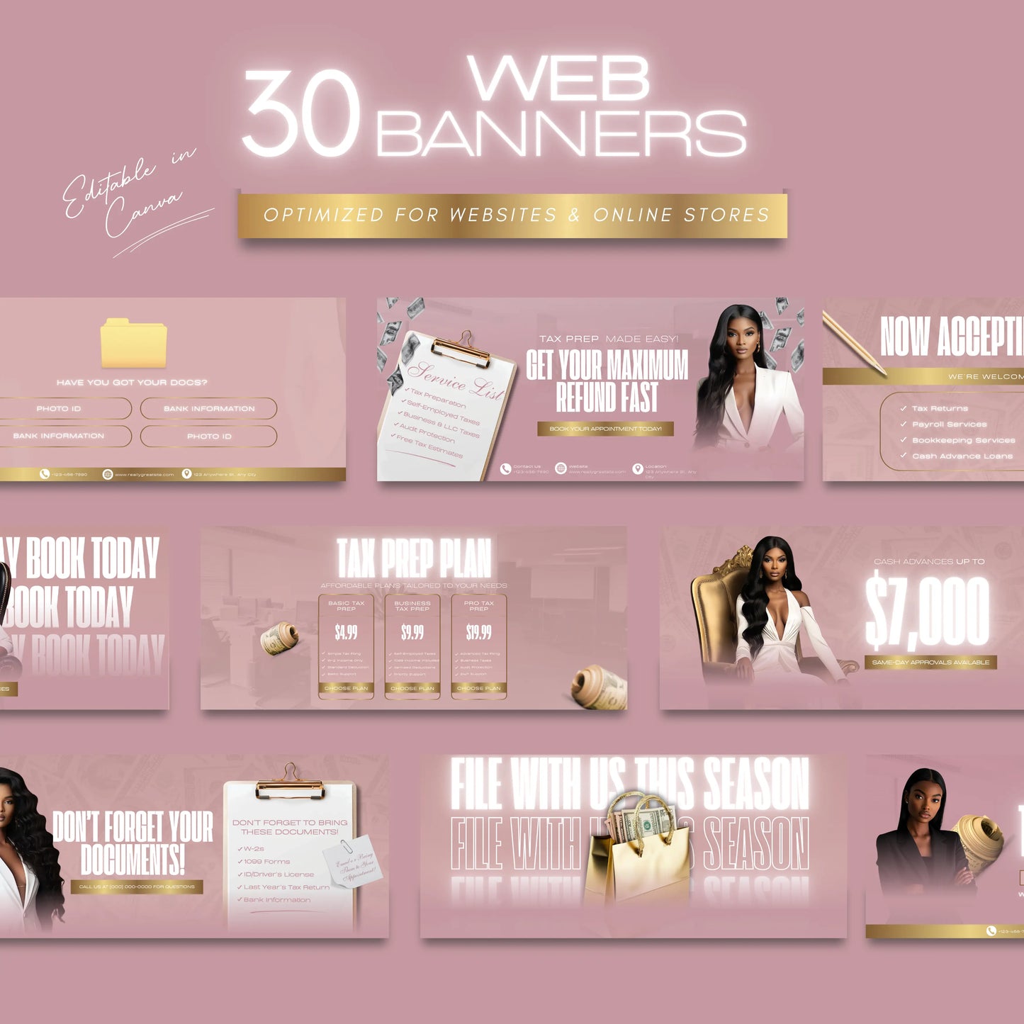 60 Tax Prep Banners | Accountant Templates | Corporate Business Website Banners | Credit Repair | Tax Consultation Banner | Shopify | Wix