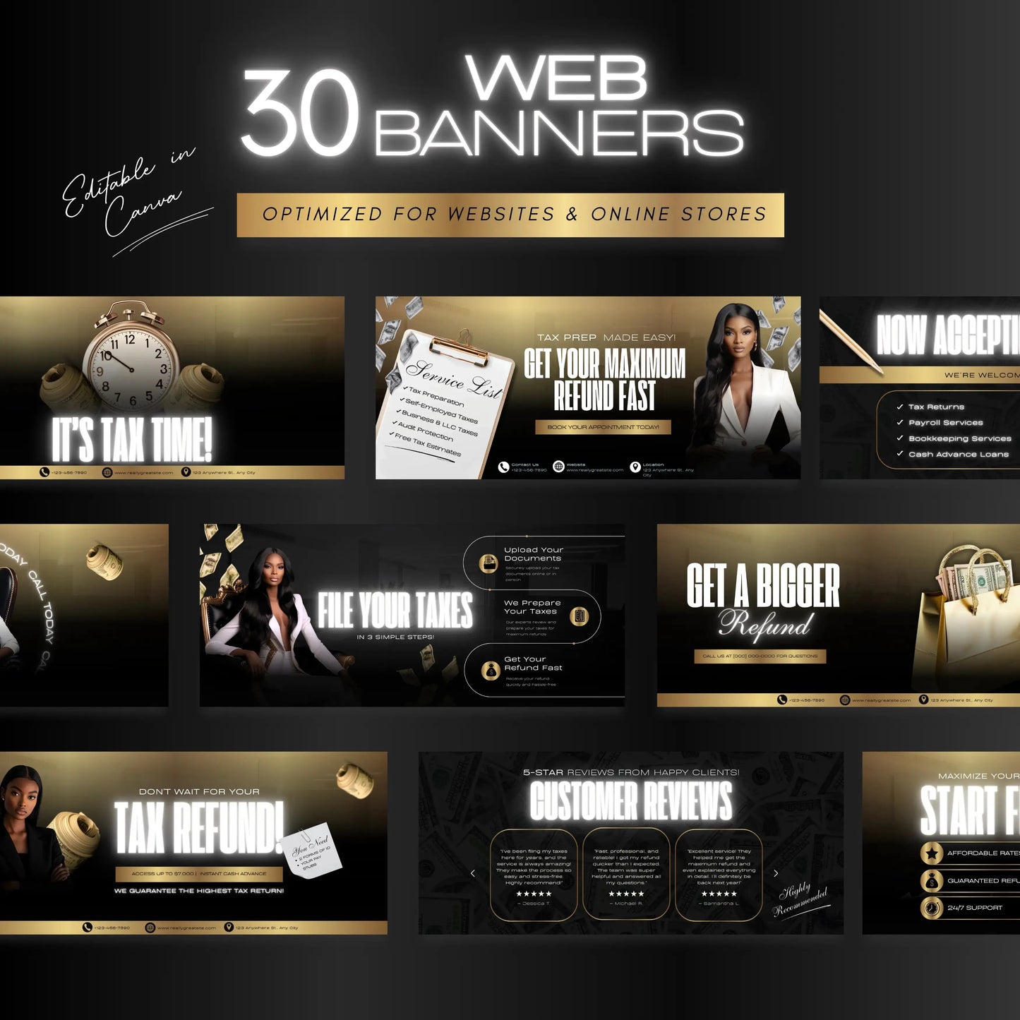 60 Tax Prep Banners | Accountant Templates | Corporate Business Website Banners | Credit Repair | Tax Consultation Banner | Shopify | Wix