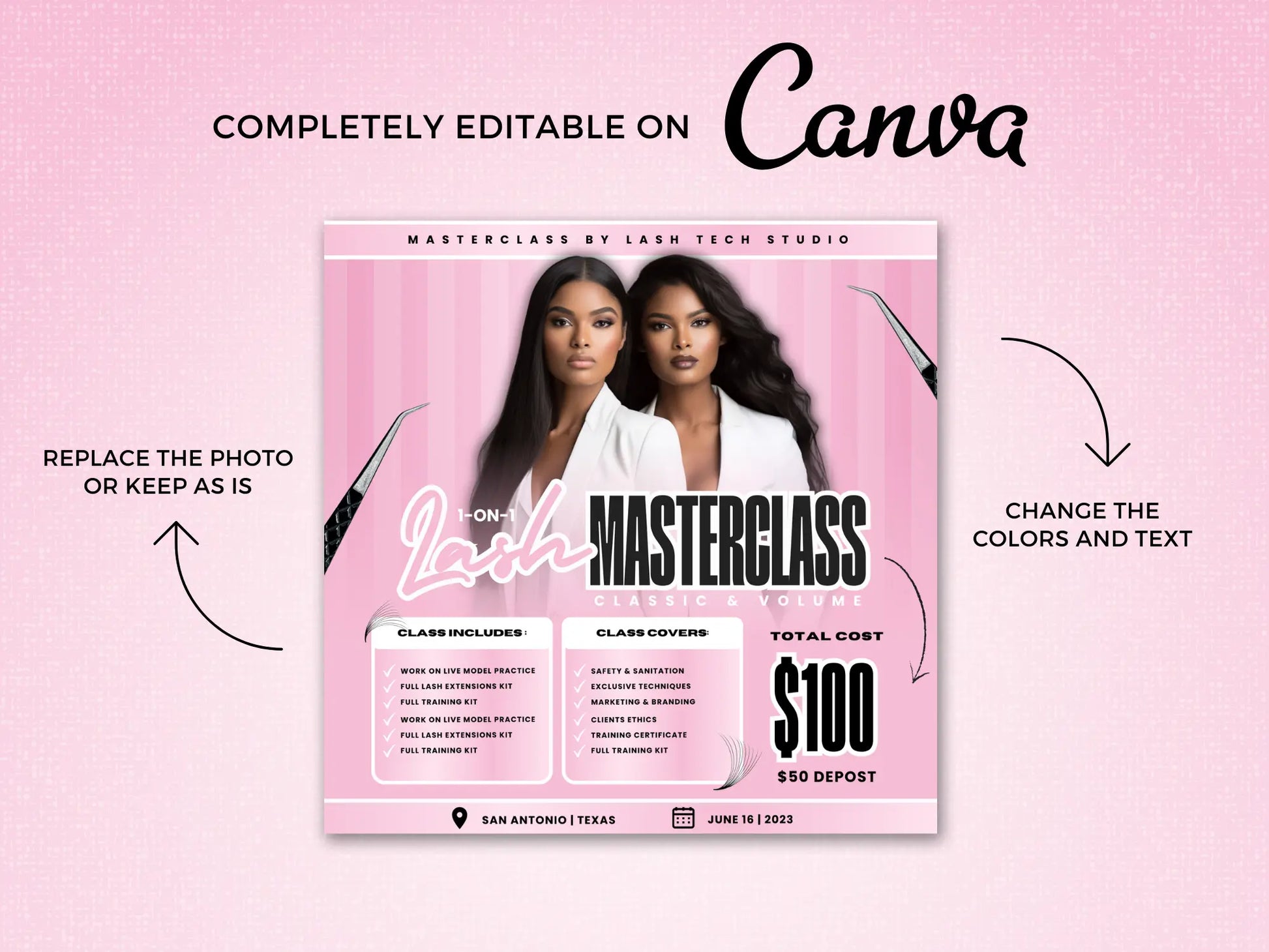 Pastel Pink Lash Class Template Flyer - Shaima Studio