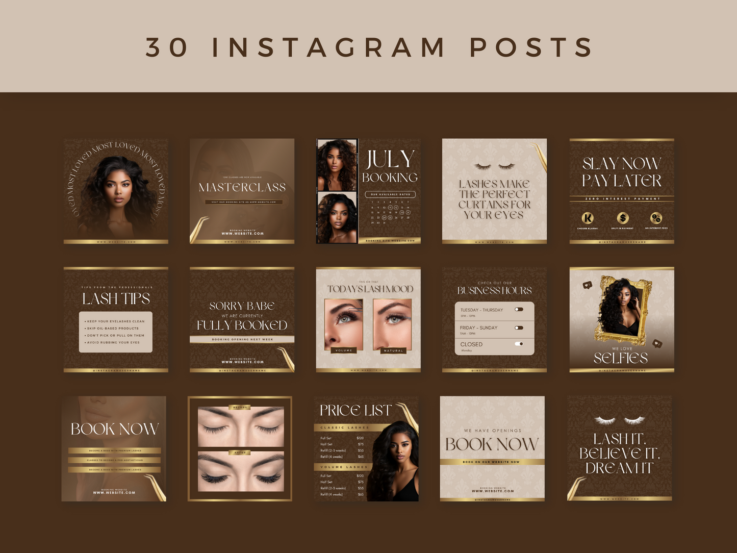 Gold & Brown Lash Tech Instagram Kit