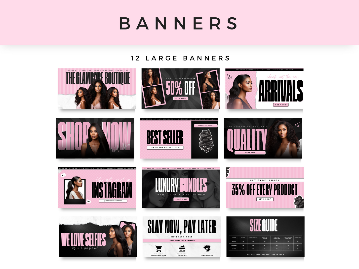 Pink & Black Hair Web Banners