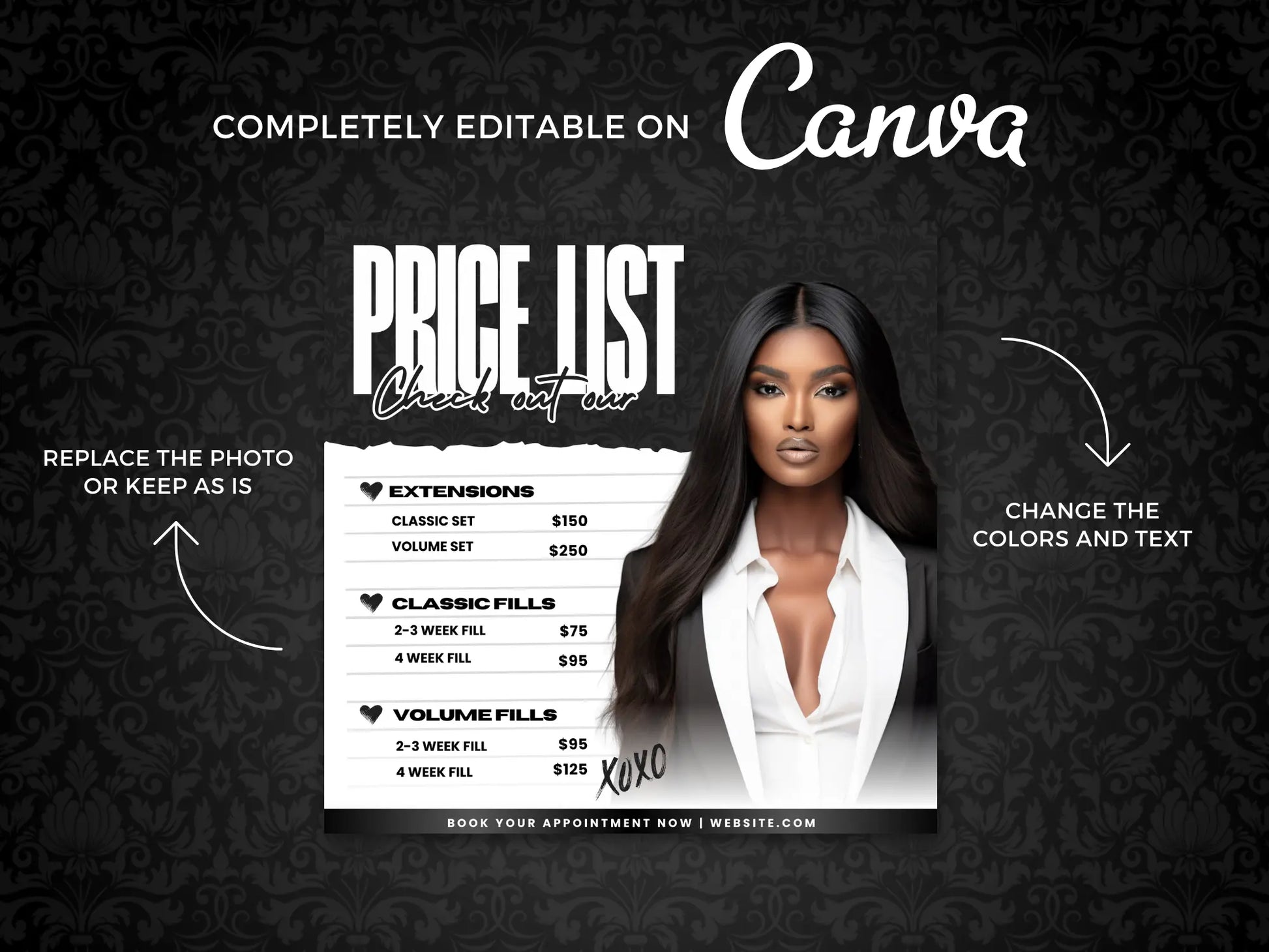 Editable Black lash price list Canva template