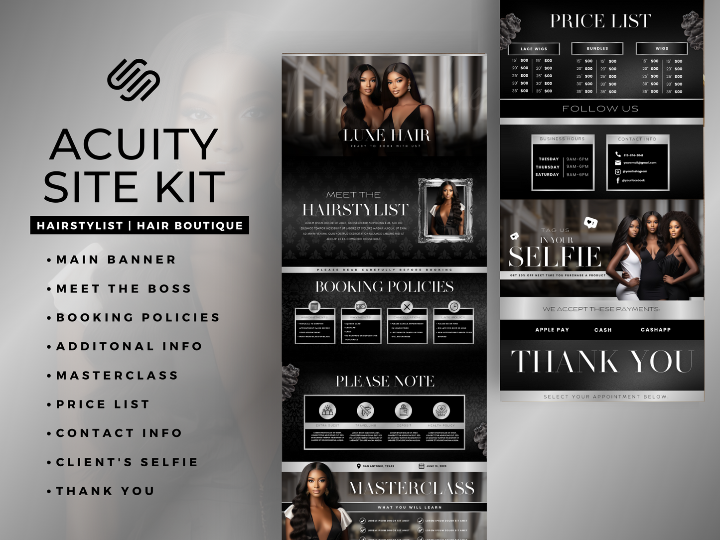 Silver & Black Hair Acuity Scheduling Site