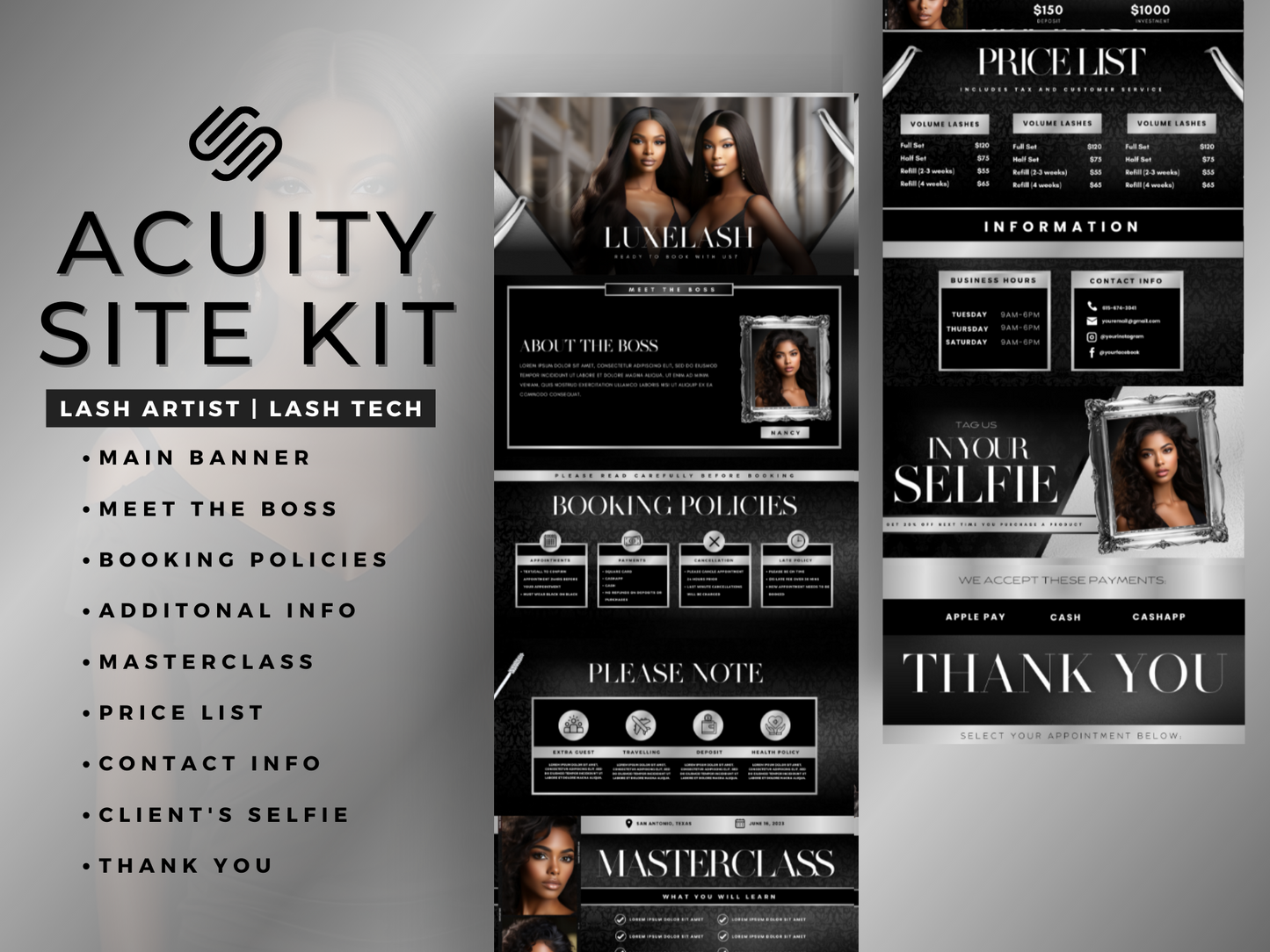 Black & Silver Lash Tech Acuity Scheduling Site