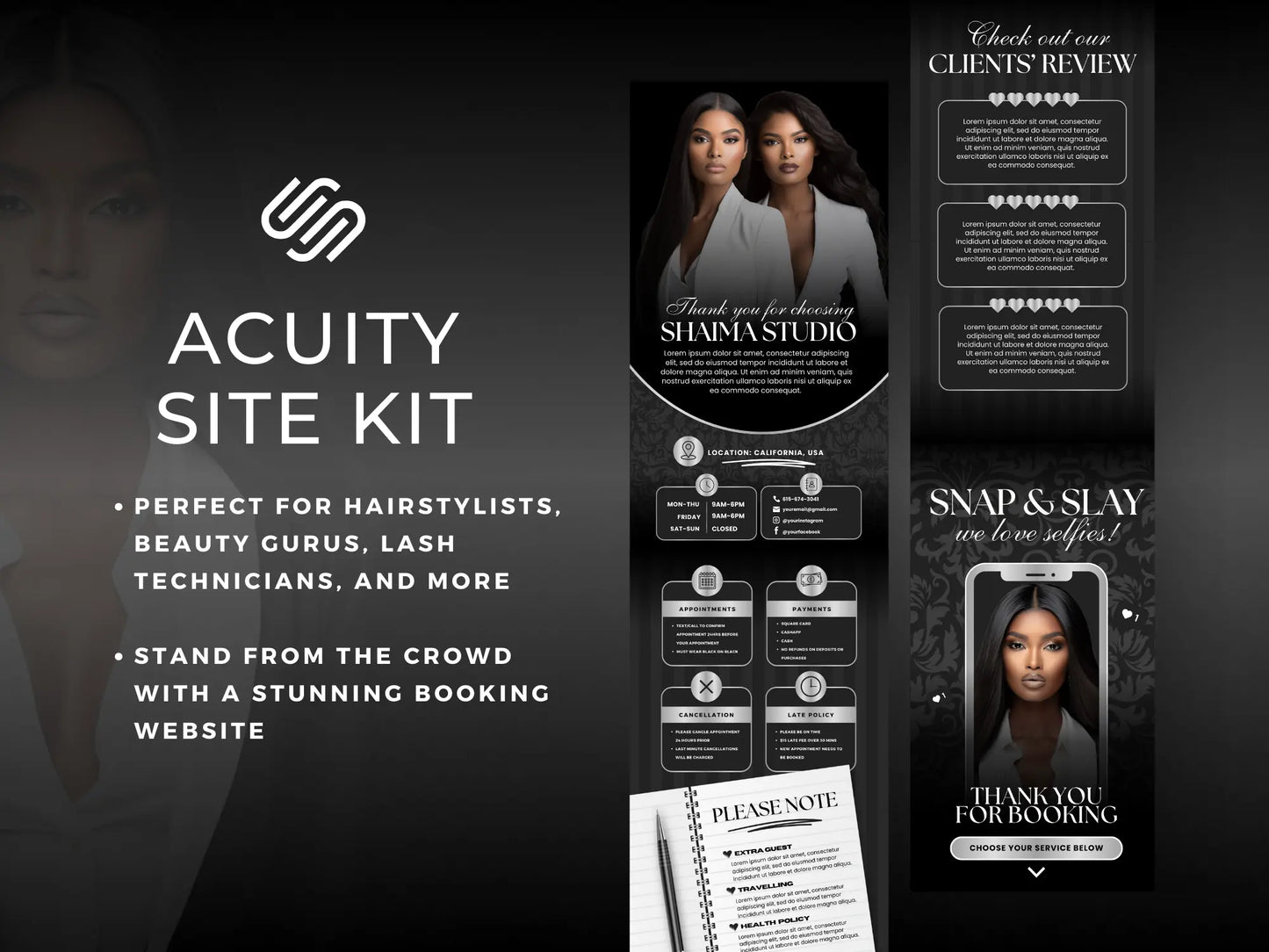 Black & Silver Acuity Scheduling Site - Shaima Studio