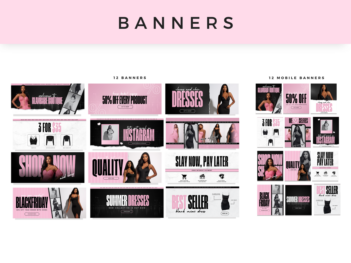 Pink & Black Feminine Fashion Web Banners