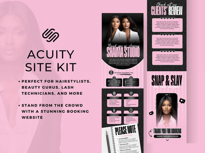 Pink & Black Feminine Acuity Scheduling Site Template - Shaima Studio