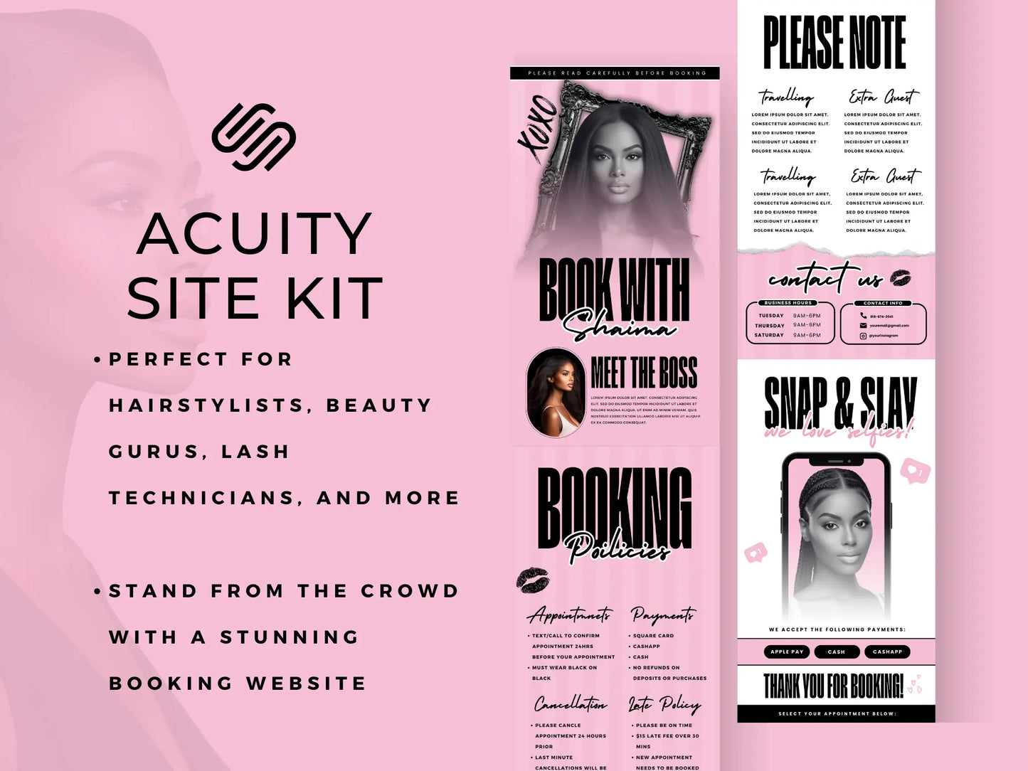 Pink & Black Acuity Scheduling Site Template - Shaima Studio