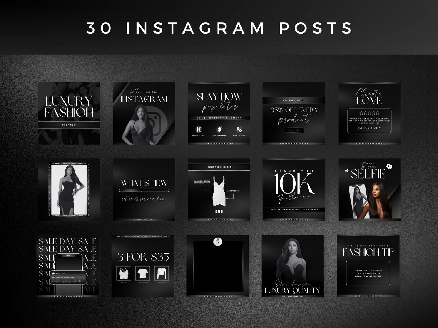 30 Black Fashion Instagram Kit 30 instagram posts