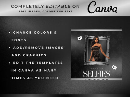30 Black & Silver Fashion Instagram Kit editable on canva