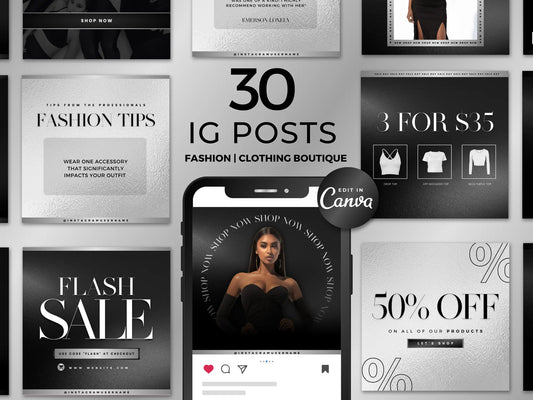 30 Black & Silver Fashion Instagram Kit