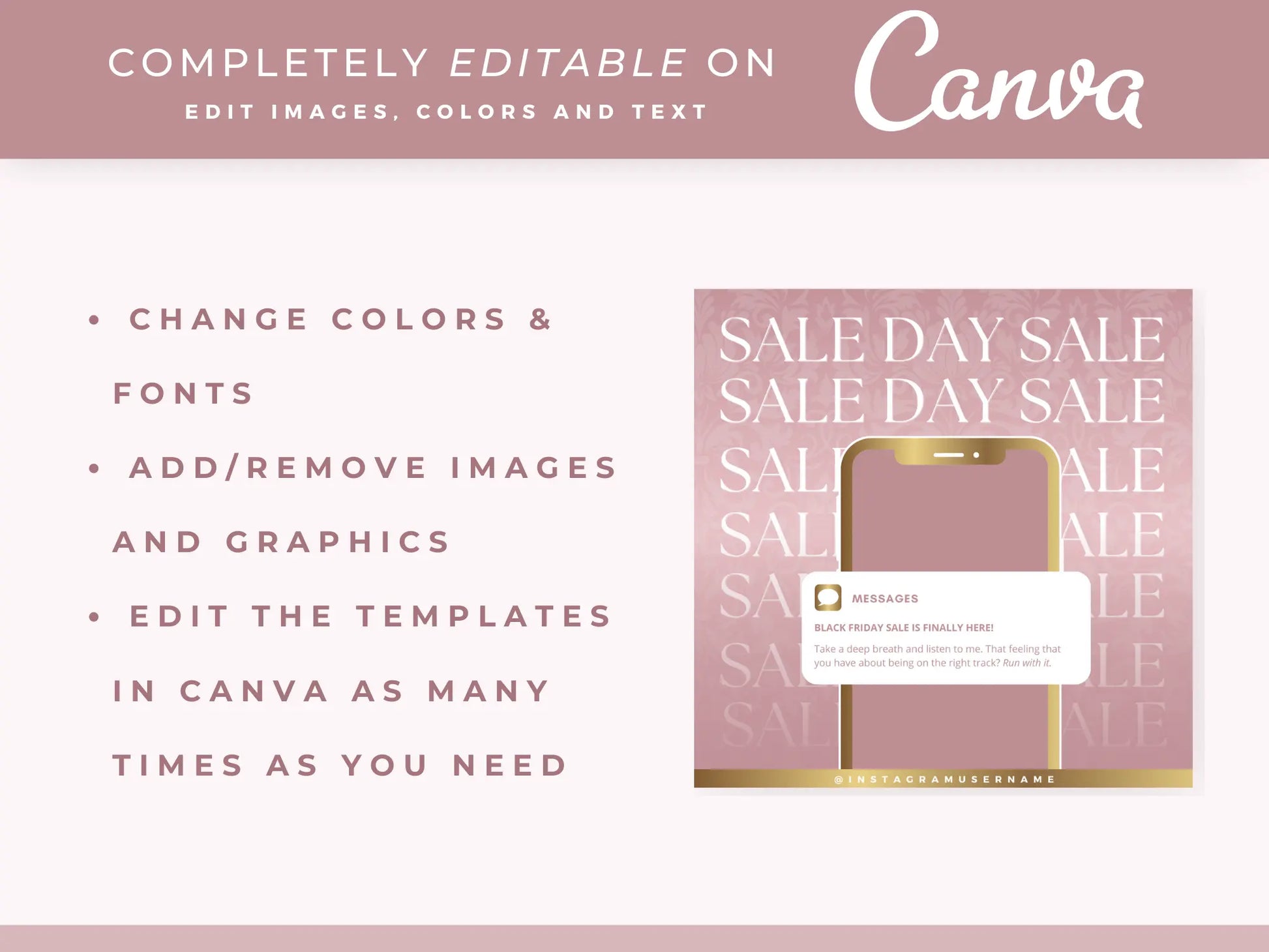 30 Rose Gold Fashion Instagram Kit editable on canva