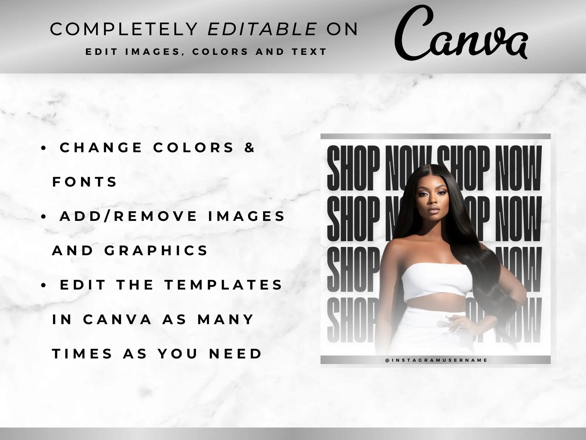 30 Silver & White Fashion Instagram Kit editable on canva