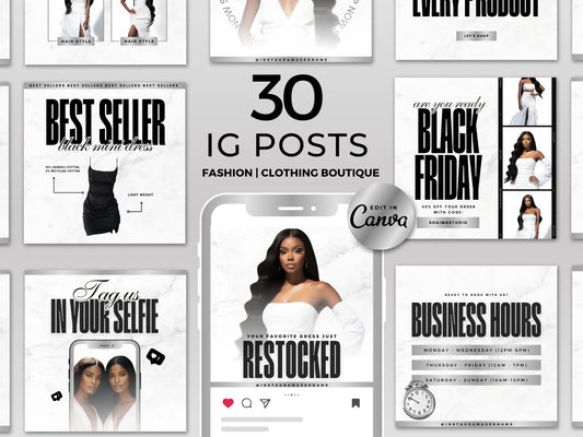 30 Silver & White Fashion Instagram Kit