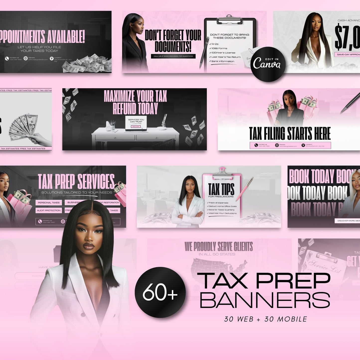 60 Tax Prep Banners | Accountant Templates | Corporate Business Website Banners | Credit Repair | Tax Consultation Banner | Shopify | Wix